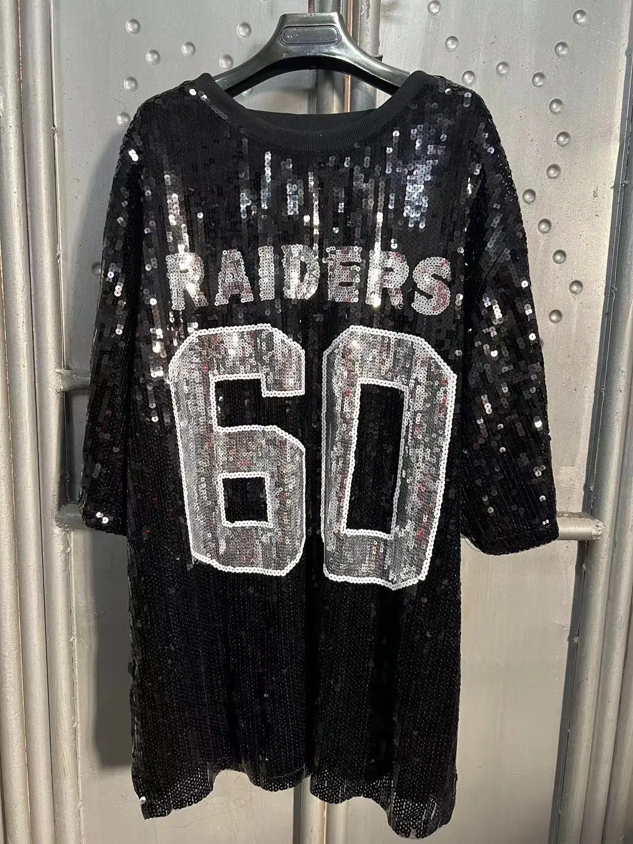 one size / 1 / Polyester Oversize Style Nfl raiders Women Casual Fashion Bling Sequins T-Shirts Girl's Sexy Loose Short Sleeve Long T Shirt dre