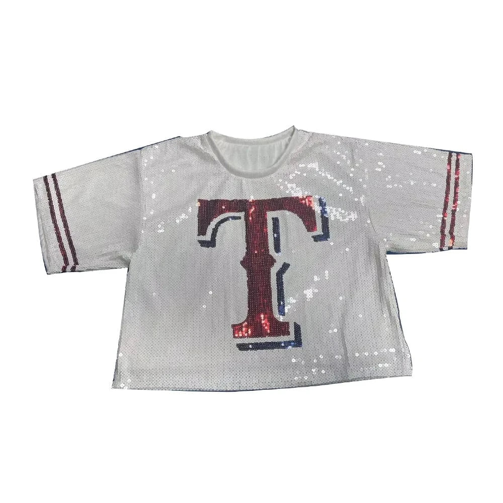 one size / 2 / Polyester new custom baseball shirts girl sexy sequins short t shirt  women sequins crop top