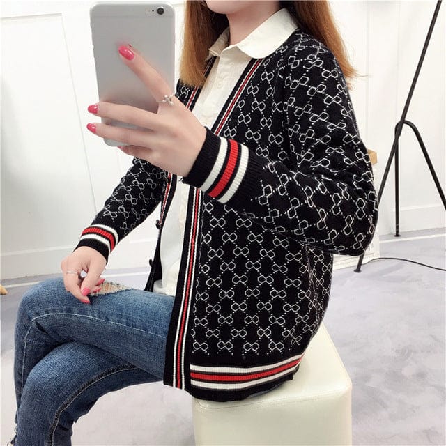 One size / 3 Factory 2022 Knitted Cardigan Women's Jacket Autumn New Style Ice Silk Loose Small Fragrance Retro Jacquard Outer Sweater