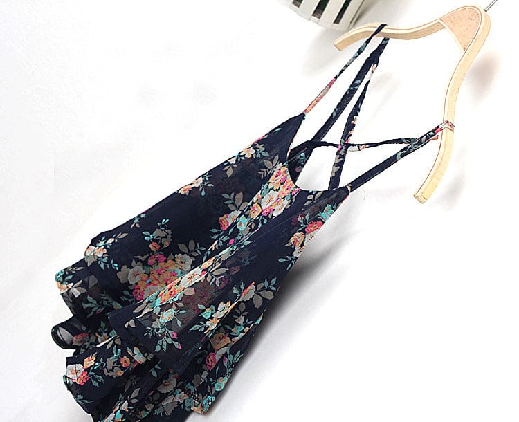 one size / 4 Black Cute Floral Print Women Tank Top Summer Style Sexy Spaghetti Strap Girls Casual Tops Women Double Chiffon Vest E919