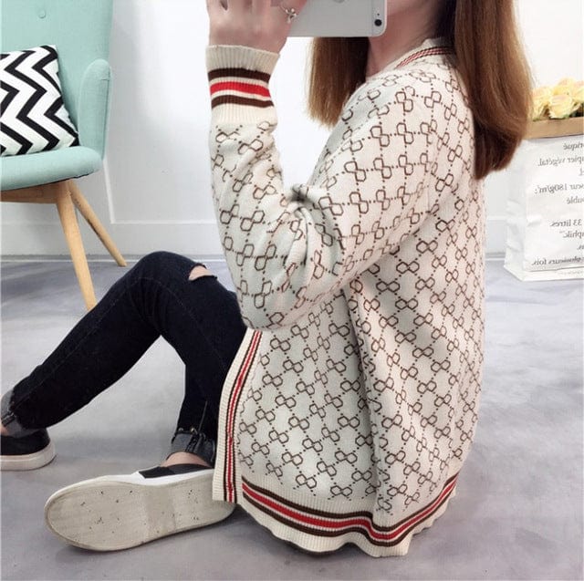 One size / 4 Factory 2022 Knitted Cardigan Women's Jacket Autumn New Style Ice Silk Loose Small Fragrance Retro Jacquard Outer Sweater