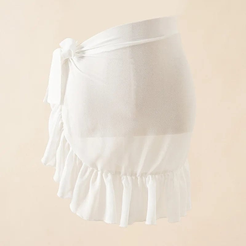 One Size(45*45 cm) / White New Women Summer Wrap Skirt Fashion Printed Ruffle Mini Sarong Beach Cover Up Casual Lady Chiffon Skirt