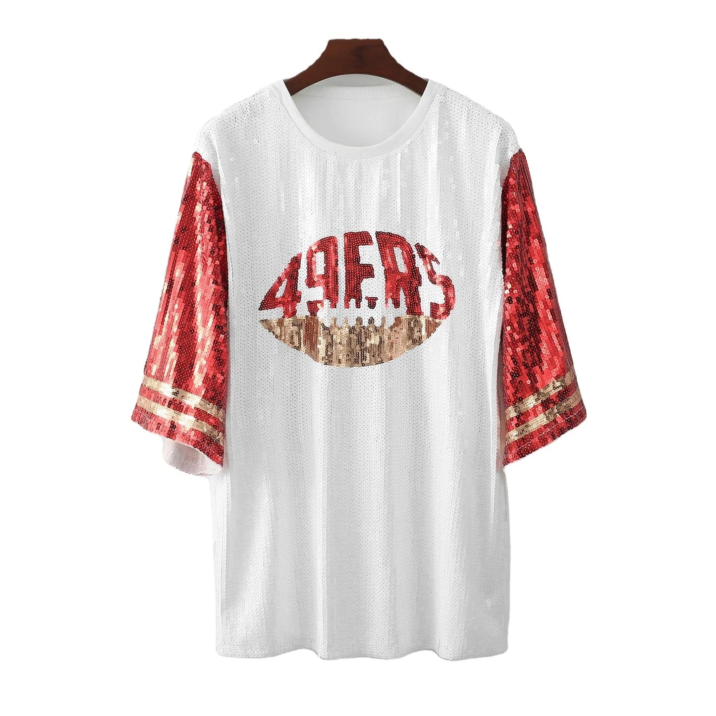 one size / 49ers hot sale Style  Party Dresses NFL 49ers design fashion casual dress Women sequins t shirt dress