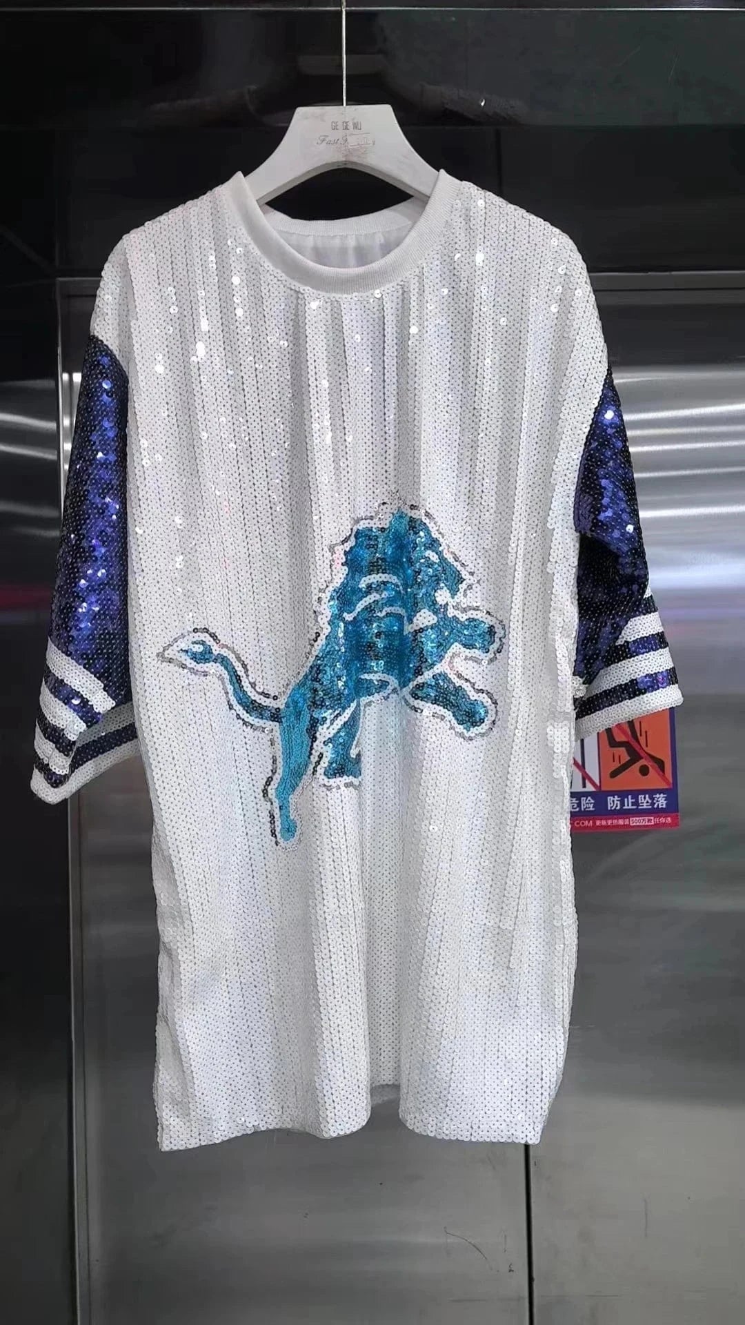 one size / 49ers hot sale Style  Party Dresses NFL lions design fashion casual dress Women sequins t shirt dress