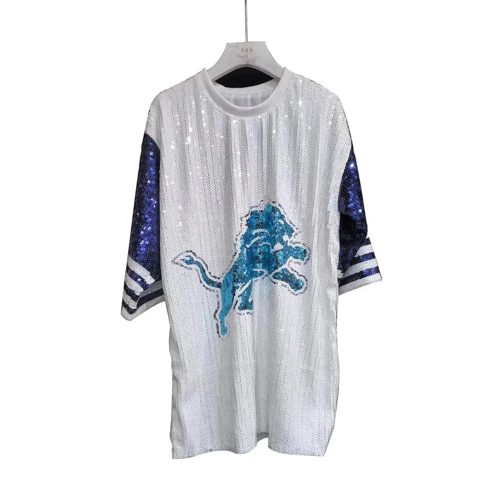 one size / 49ers hot sale Style  Party Dresses NFL lions design fashion casual dress Women sequins t shirt dress