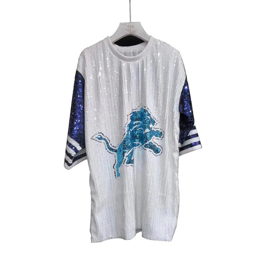 one size / 49ers hot sale Style  Party Dresses NFL lions design fashion casual dress Women sequins t shirt dress