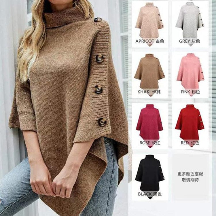One size Autumn and Winter New Shawl Cloak Sweater Solid High Neck Knit Coat