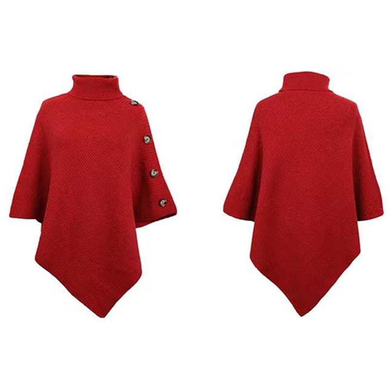 One size Autumn and Winter New Shawl Cloak Sweater Solid High Neck Knit Coat