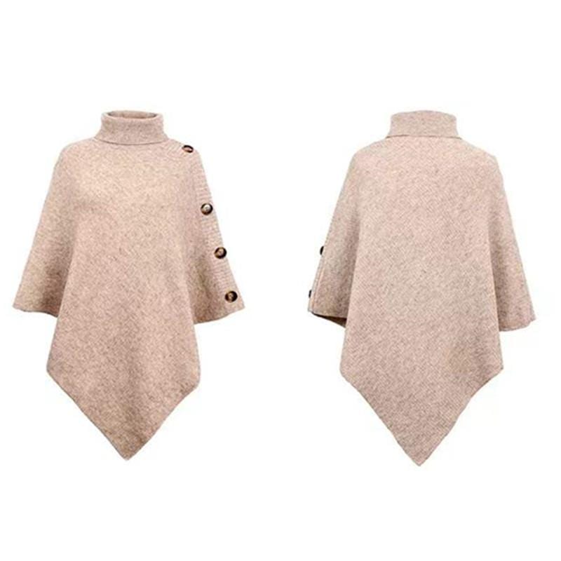 One size Autumn and Winter New Shawl Cloak Sweater Solid High Neck Knit Coat