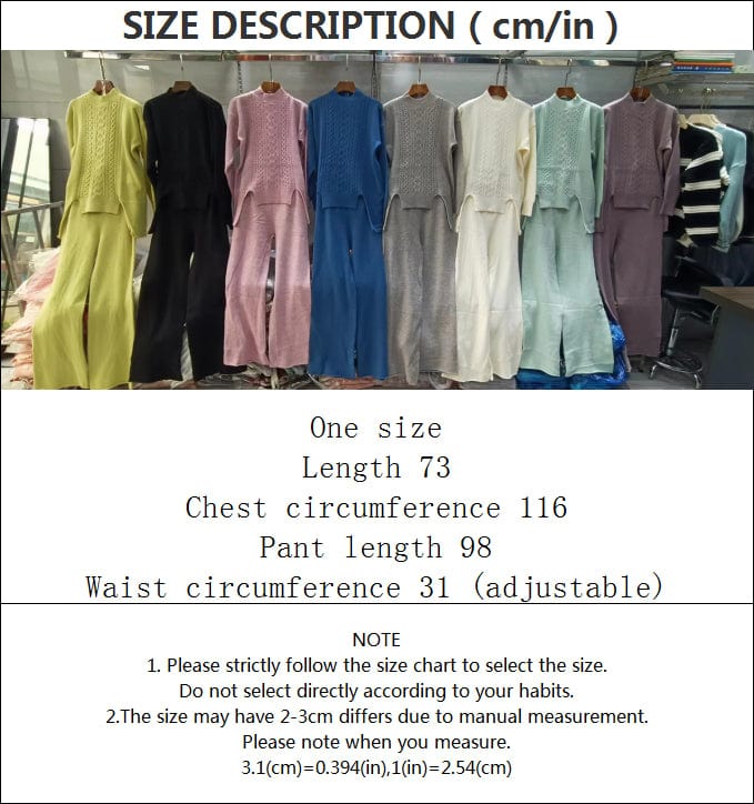 One size  Autumn/Winter Knit Set Casual loose Fried Dough Twists high neck wide leg pants sweater two-piece set