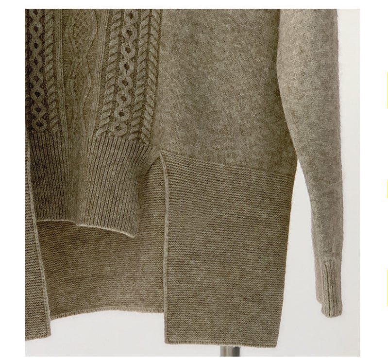 One size  Autumn/Winter Knit Set Casual loose Fried Dough Twists high neck wide leg pants sweater two-piece set