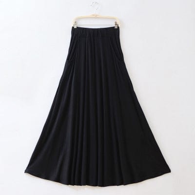 One Size / Black New Spring Autumn Skirts Women Modal Slim Long Skirt Casual Ladies Pleated Maxi Skirts 4 Color E1712