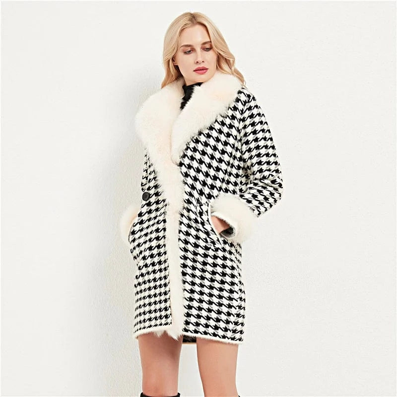 ONE SIZE / Black Pudi women real fox fur coat jacket female lady winter warm nylon long parka trench CT046