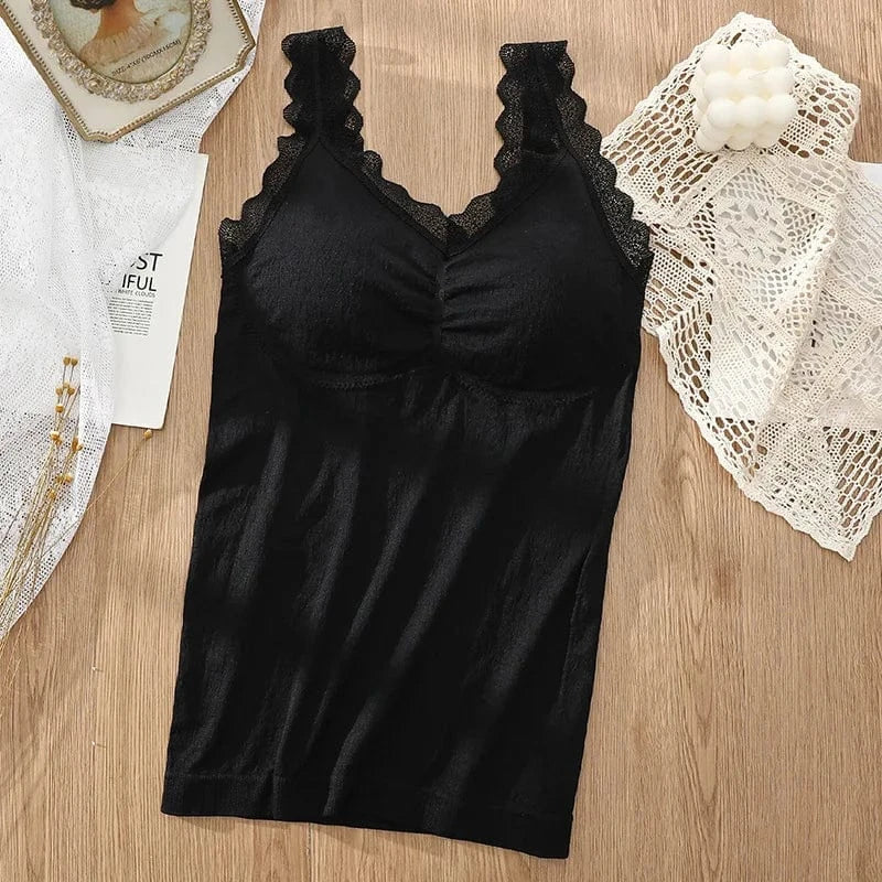 One Size / Black Sexy Built in Bra Tank Top Seamless Underwear Beauty Back Solid Sleeveless Long Vest Padded Crop Tops Bandeau Women Camisoles