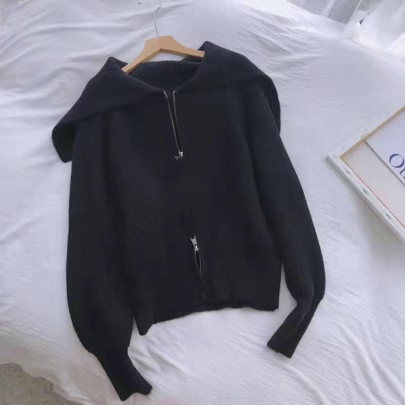 One size / black Slim Girls Soft Cotton Knitted Hoodies Fashion Ladies Elegant Bomb Sweatshirts Casual Female Knitwear Vintage Women Chic sweater