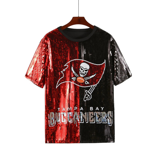 one size / buccaneers hot sale Style  Party Dresses NFL buccaneers design fashion casual dress Women sequins t shirt dress
