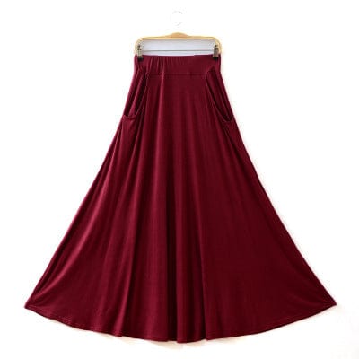 One Size / Burgundy New Spring Autumn Skirts Women Modal Slim Long Skirt Casual Ladies Pleated Maxi Skirts 4 Color E1712