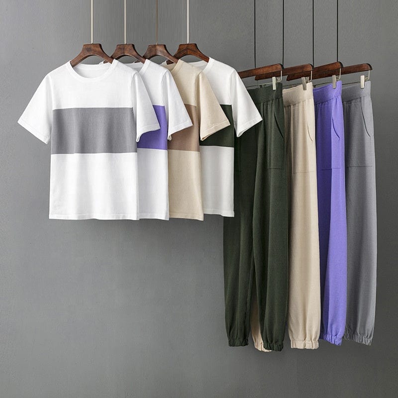 One Size Fashionable Casual Set New Summer Ice Silk Knitted Loose Short Sleeve Two Piece Set