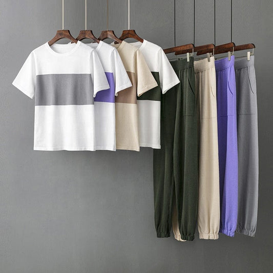 One Size Fashionable Casual Set New Summer Ice Silk Knitted Loose Short Sleeve Two Piece Set