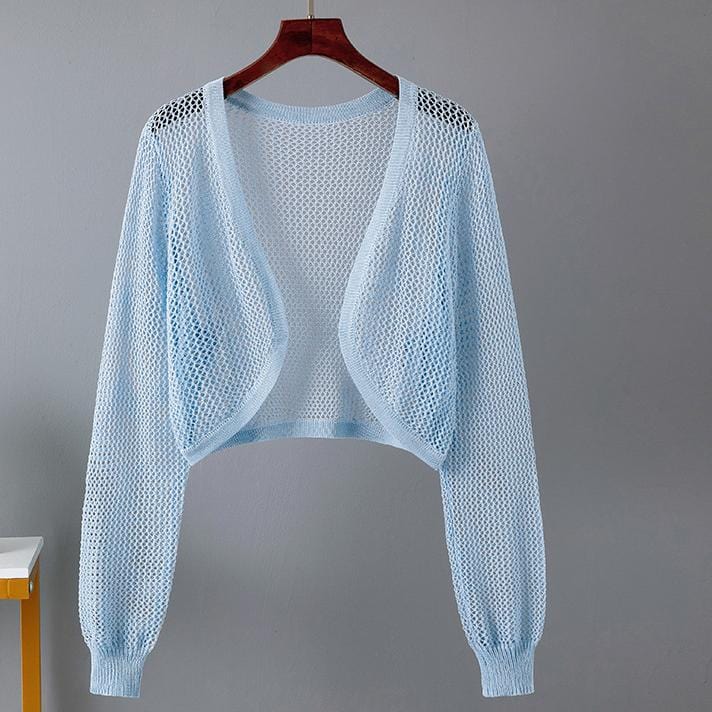 One size fits all Lantern sleeve knitted shawl Summer Thin Loose Air Conditioned Shirt Cover with Hollow Small Sweetheart