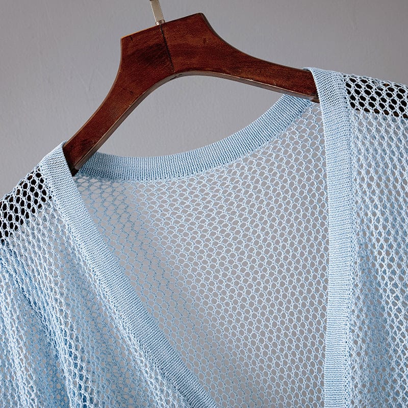 One size fits all Lantern sleeve knitted shawl Summer Thin Loose Air Conditioned Shirt Cover with Hollow Small Sweetheart