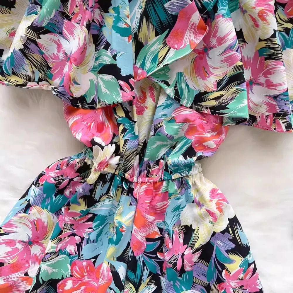 One size  Floral jumpsuit Summer Fashion Ruffle Edge Off Shoulder Off Shoulder Waist Wide Leg jumpsuit