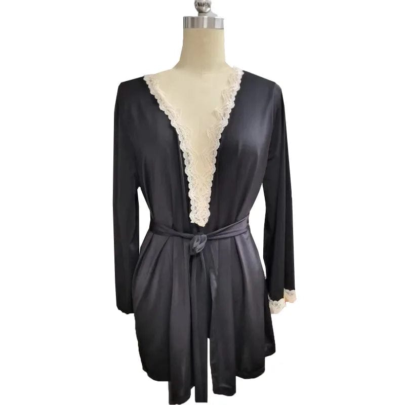 One size fun lace nightgown Deep V-strap women's sexy Floral pajamas Large size bathrobe set