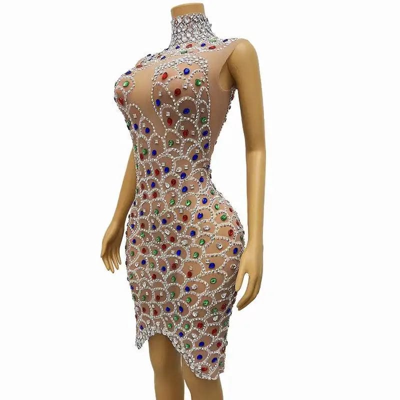 one size / FX230831 Ocstrade Vocal Concert Diamonds Rhinestone Party Dress Night Club Fish Scale Shape Bling Costumes Women Sexy Performance Wear