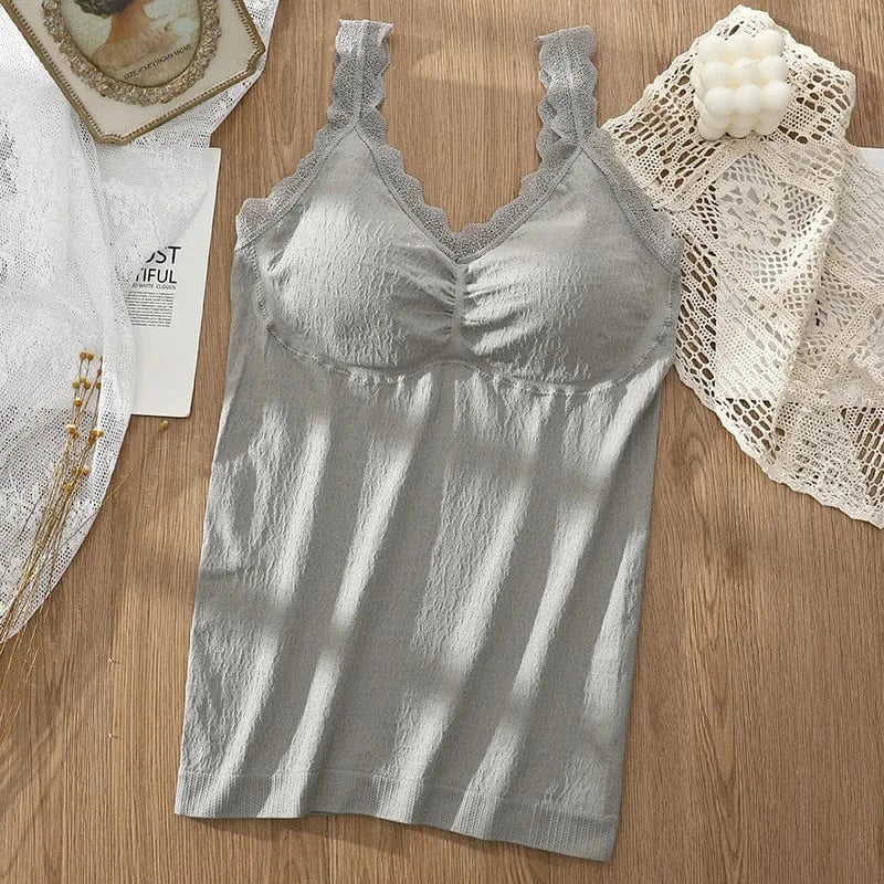 One Size / Gray Sexy Built in Bra Tank Top Seamless Underwear Beauty Back Solid Sleeveless Long Vest Padded Crop Tops Bandeau Women Camisoles
