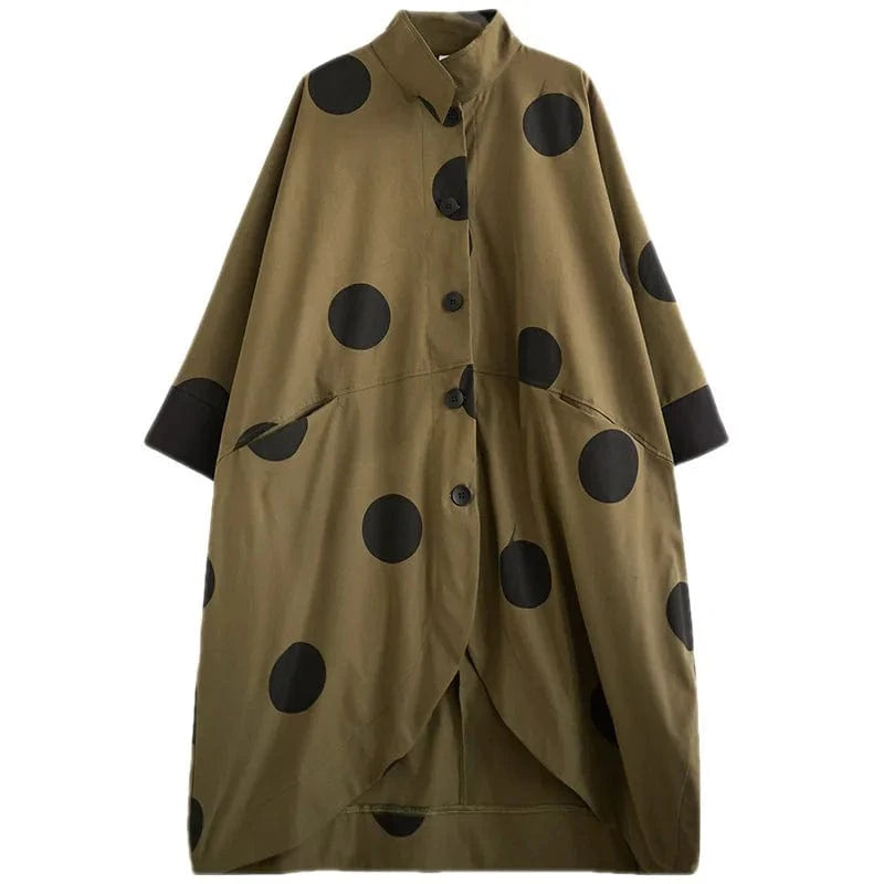 One size / green Wholesale Ladies Casual Windbreaker Jacket Loose Polka Dot Print Irregular Bat Sleeve Women's Trench Coat
