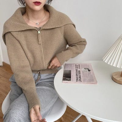 One size / khaki Slim Girls Soft Cotton Knitted Hoodies Fashion Ladies Elegant Bomb Sweatshirts Casual Female Knitwear Vintage Women Chic sweater