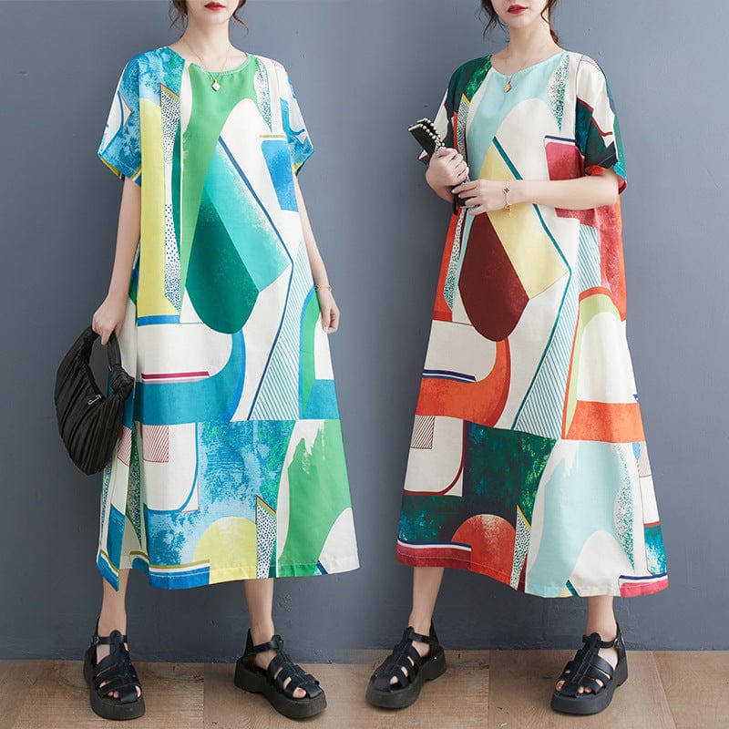 One size  Literature and Art Large Loose and Slim Printed Panel Mid length Dress