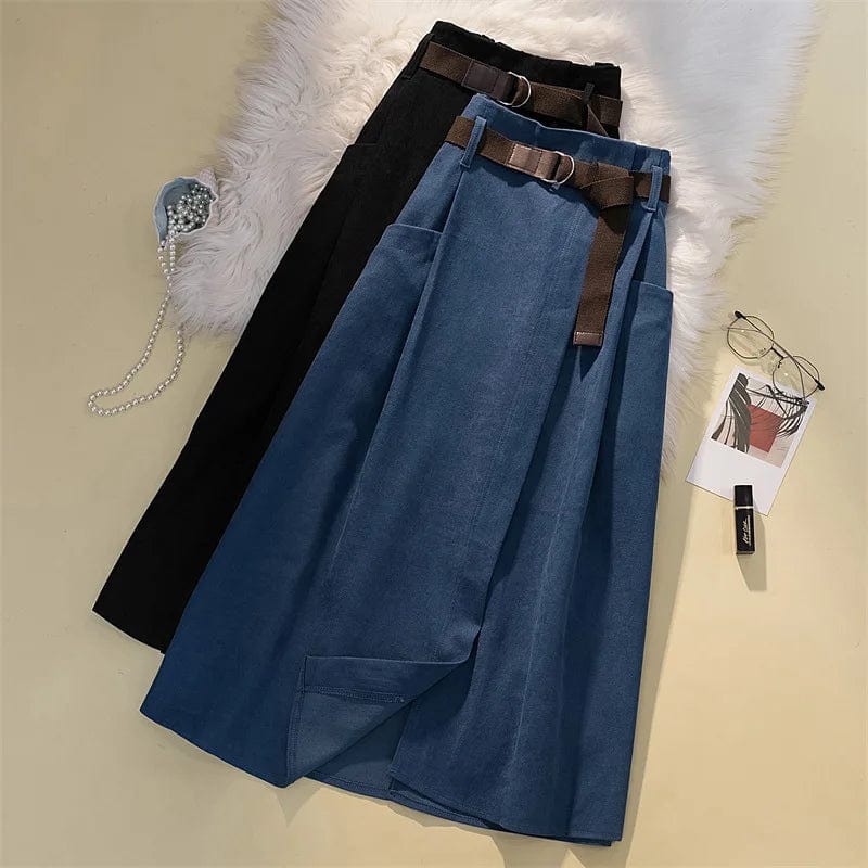 One size New High Waist Umbrella skirt Large Swing Long skirt  Irregular Loose A-line Half length Straight  skirt  +Belt