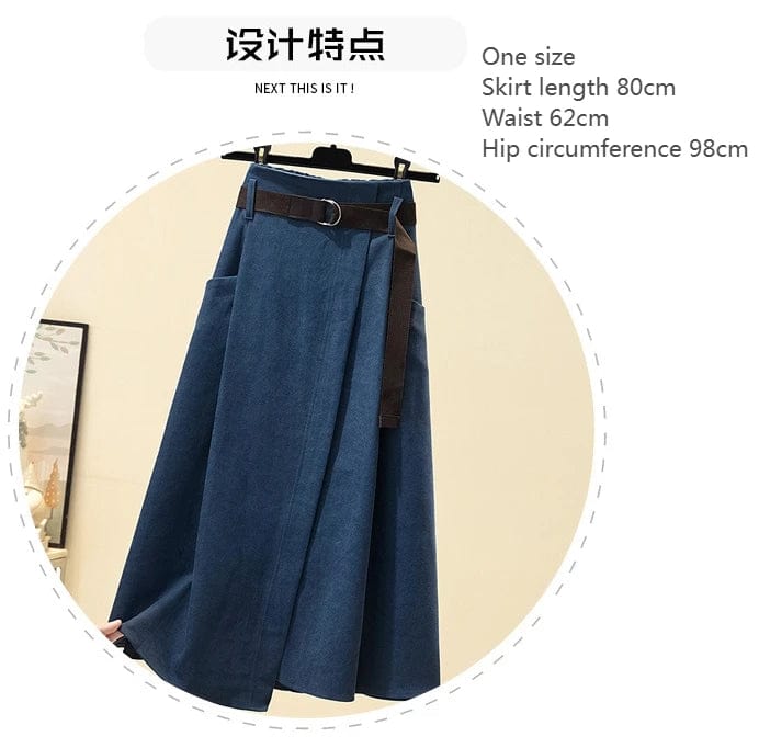 One size New High Waist Umbrella skirt Large Swing Long skirt  Irregular Loose A-line Half length Straight  skirt  +Belt