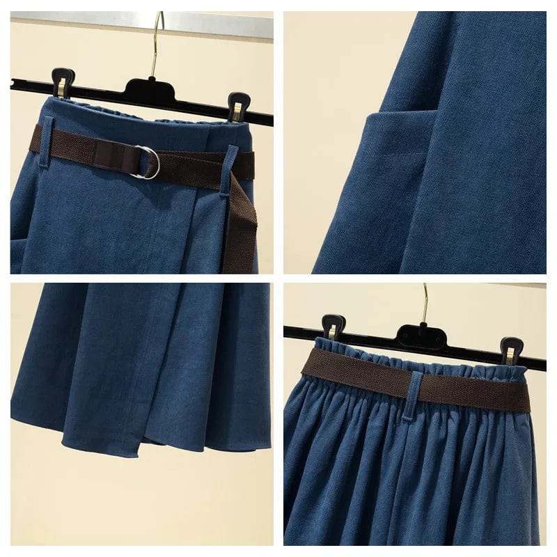 One size New High Waist Umbrella skirt Large Swing Long skirt  Irregular Loose A-line Half length Straight  skirt  +Belt