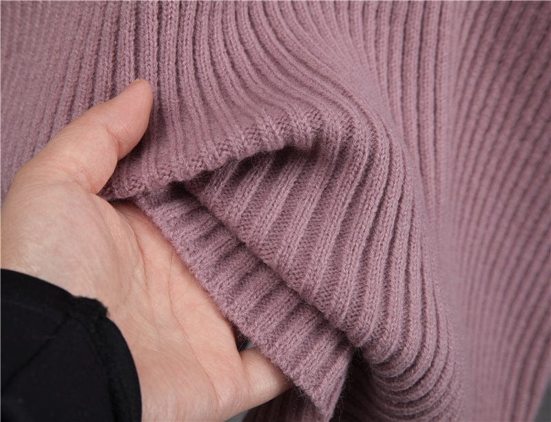 One size pit stripe skirt high neck sweater set for women loose fitting warm pullover sweater two-piece set