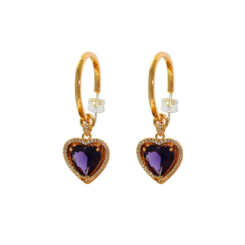 one size / Purple IVIAPRO New Arrival Fashion Brass 18K Gold Plated Red Heart Zircon Hoop Earrings For Women