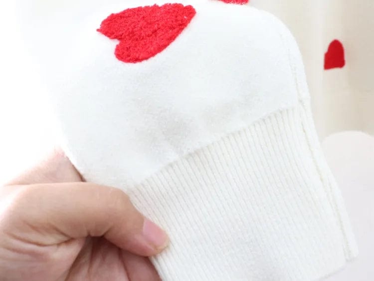 One size  Red Heart Embroidered Round Neck Long Sleeve Knitted Shirt for Women's Outerwear and Underlay Sweater