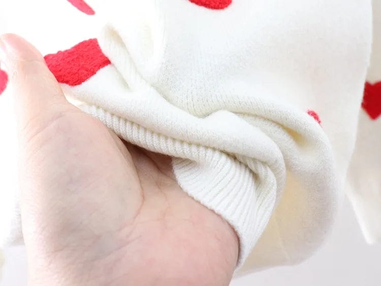 One size  Red Heart Embroidered Round Neck Long Sleeve Knitted Shirt for Women's Outerwear and Underlay Sweater