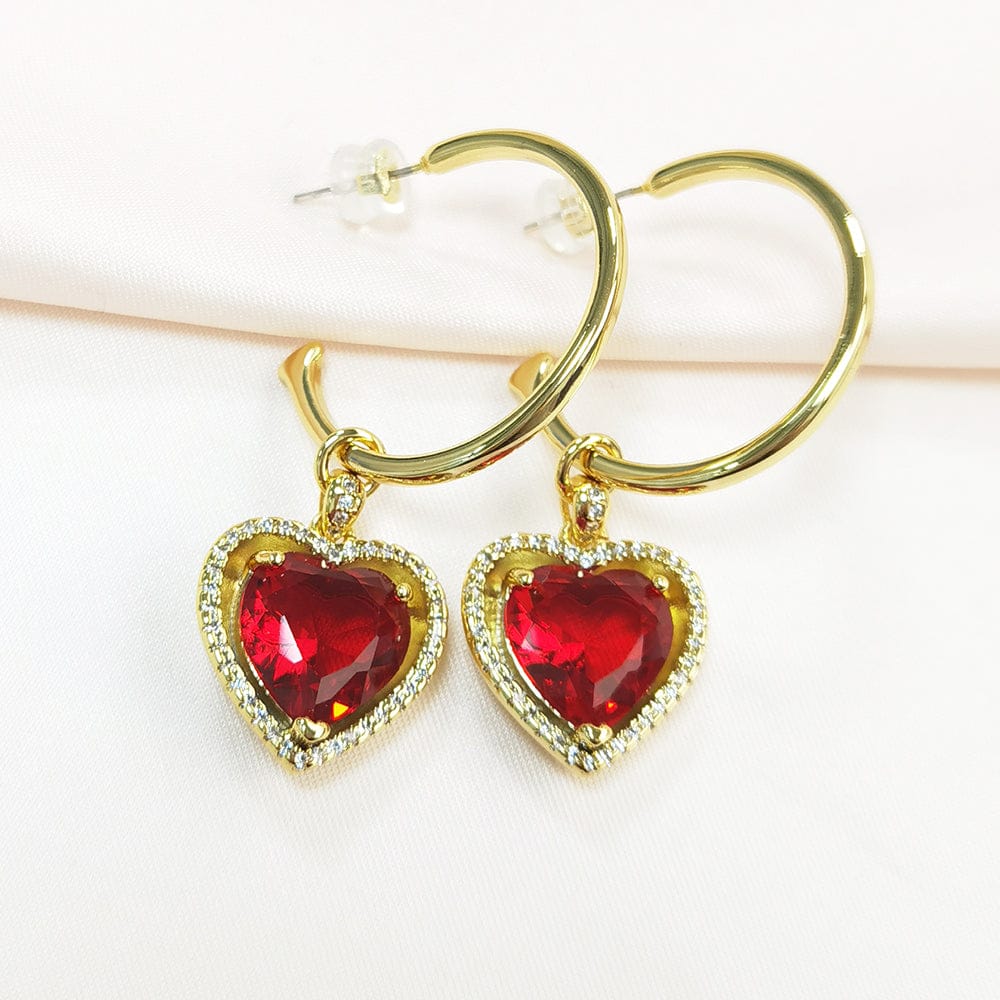 one size / Red IVIAPRO New Arrival Fashion Brass 18K Gold Plated Red Heart Zircon Hoop Earrings For Women