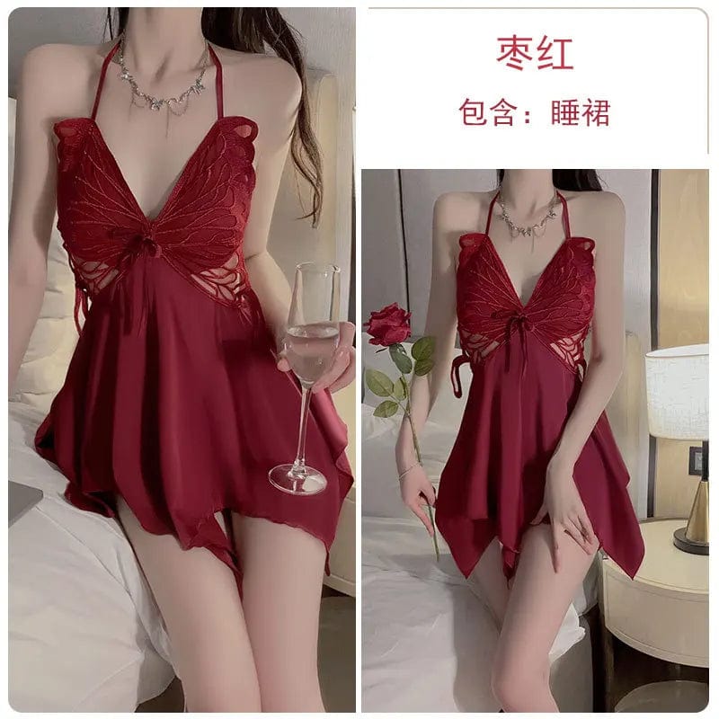 One size sexy ice silk Floral pajamas Add a chest pad to gather a bow shaped nightgown Outer robe and home clothing