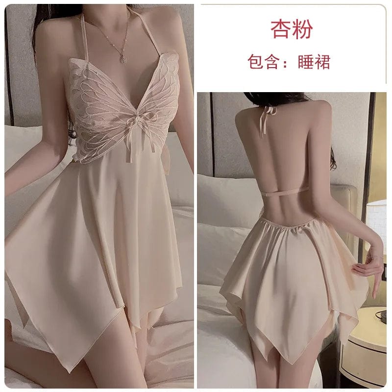 One size sexy ice silk Floral pajamas Add a chest pad to gather a bow shaped nightgown Outer robe and home clothing