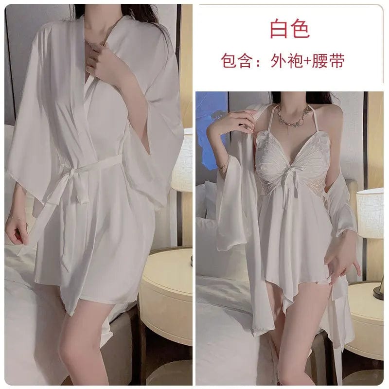 One size sexy ice silk Floral pajamas Add a chest pad to gather a bow shaped nightgown Outer robe and home clothing