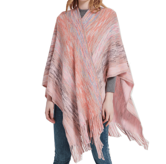 One size Shawl Spring and Autumn Warp Knitted Gradient Tassel Split Shawl Knitted Top