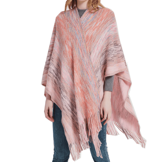 One size Shawl Spring and Autumn Warp Knitted Gradient Tassel Split Shawl Knitted Top