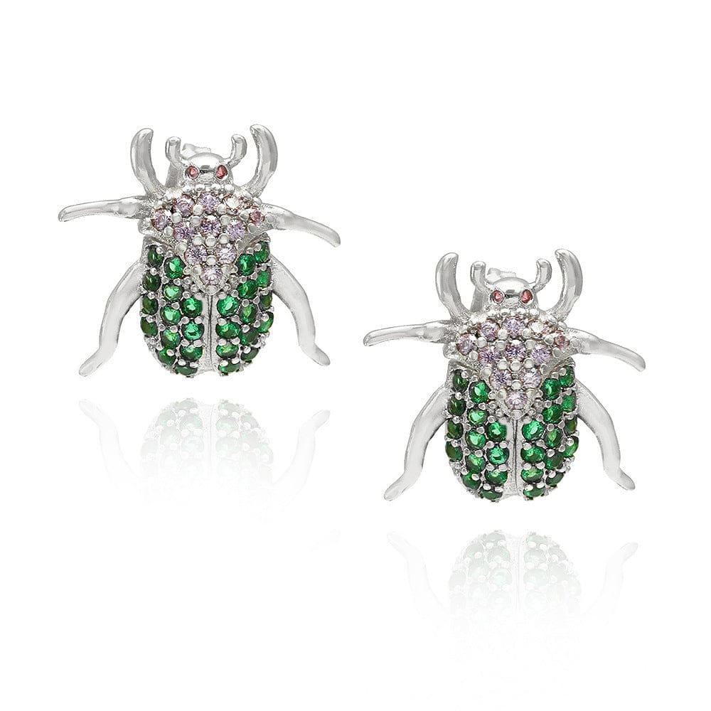 one size / silver IVIAPRO New Arrival Brass 18K Gold Plated Cubic Zircon Cute Insects Stud Earrings For Women