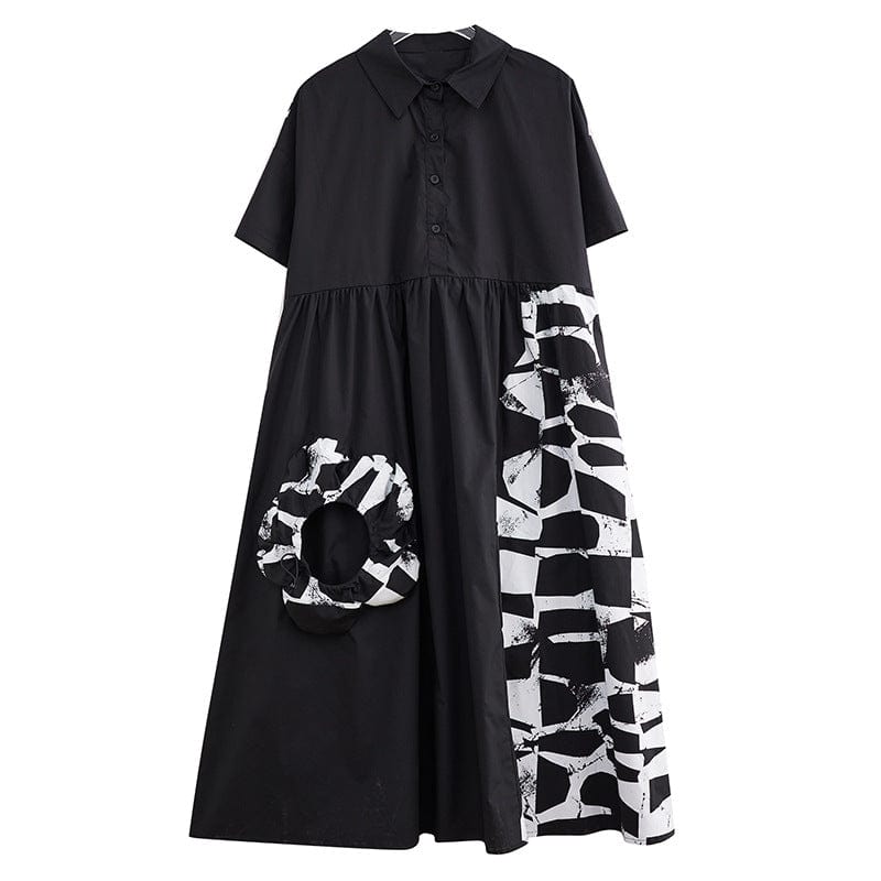 One size  Summer New Art Print Splice Fashion Casual Shirt Skirt Dress