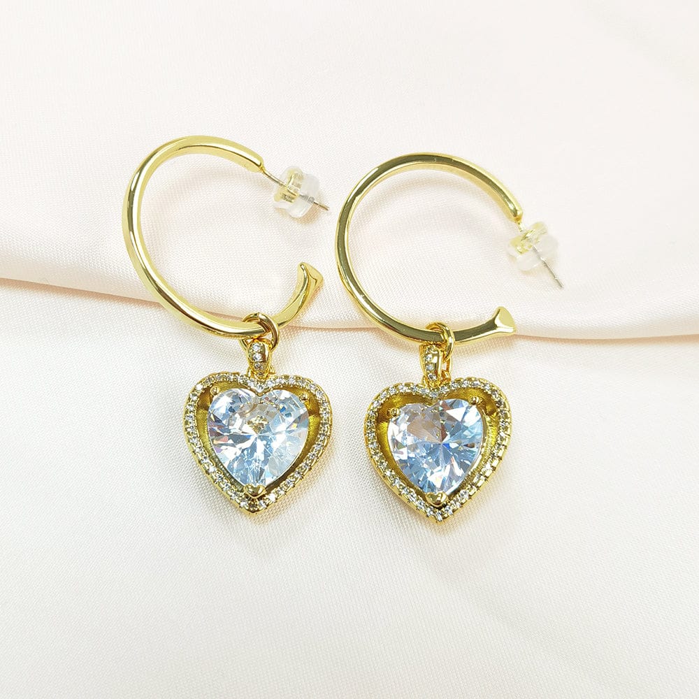 one size / White IVIAPRO New Arrival Fashion Brass 18K Gold Plated Red Heart Zircon Hoop Earrings For Women