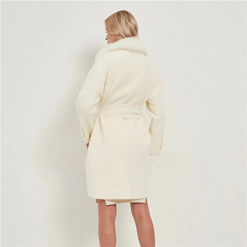 ONE SIZE / White Pudi women real fox fur coat jacket female lady winter warm fox collar long nylon trench parka CT041