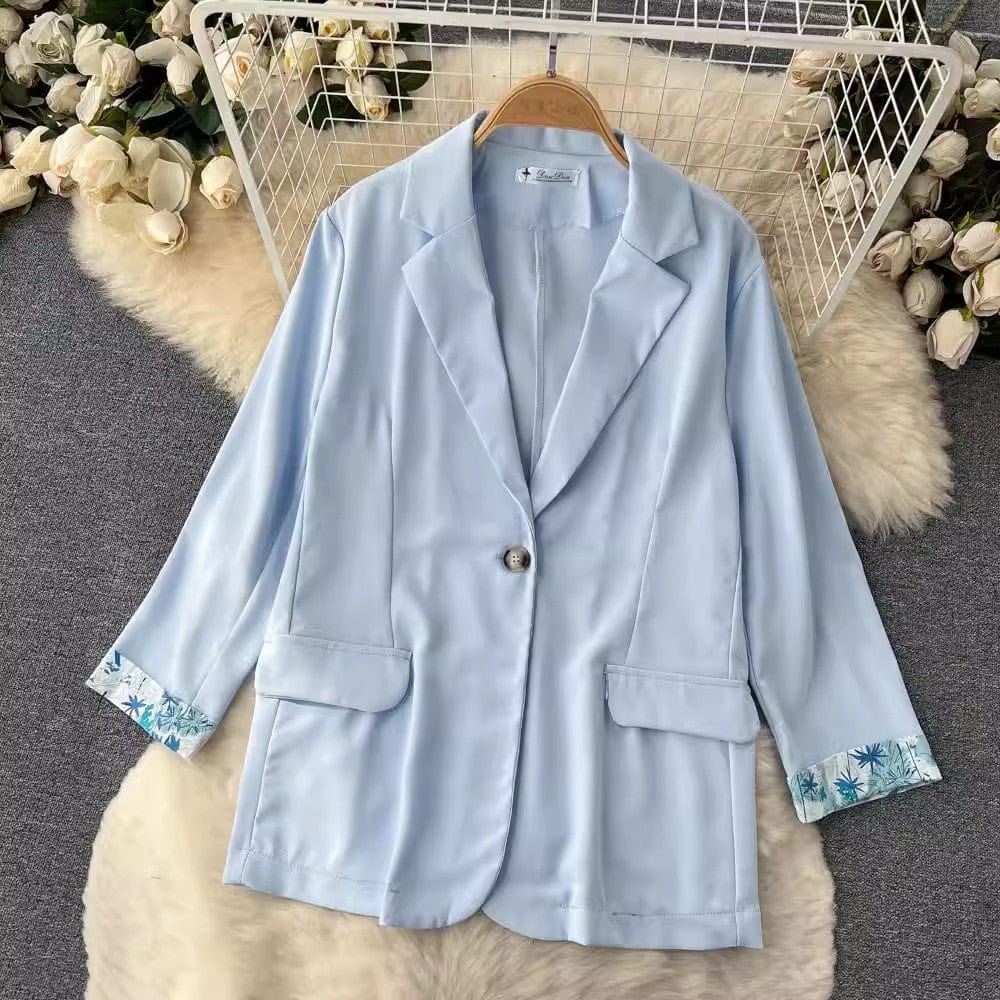 One size women's two-piece summer long sleeved Blazer waist closing floral suspender dress suit